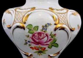 Herendi virágmintás porcelán váza, kézzel festett, jelzett, hibátlan, m: 27 cm