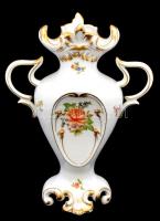 Herendi virágmintás porcelán váza, kézzel festett, jelzett, hibátlan, m: 26 cm