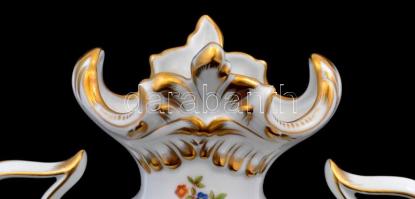Herendi virágmintás porcelán váza, kézzel festett, jelzett, hibátlan, m: 26 cm