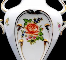 Herendi virágmintás porcelán váza, kézzel festett, jelzett, hibátlan, m: 26 cm