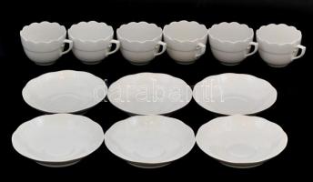 Herendi fehér mázas porcelán mokkás csésze + csészealj, 6+6, jelzett, hibátlan