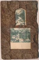 1899 Tátra, Vysoké Tatry; Tarpatak vízesés és szálloda. Vastag fakéregből / Kohlbach Hotel and waterfall. Wooden postcard from thick tree bark (dobozban / in small box)