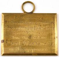 1900 Alois Lichtenstein herceg elismerő réz emléktáblácskája Albert Wachsmann gyógyszerésznek, réz, 4x5 cm