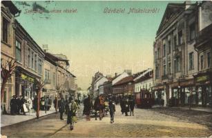 1912 Miskolc, Széchenyi utca, villamos, üzletek