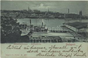 1898 Budapest V. Pesti rakpart a Mátyás templommal szemben, Dunai fürdőház, gőzhajó (Rb)