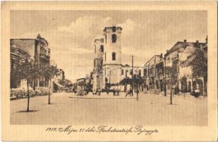 Gyöngyös, az 1917. évi nagy tűzvész utáni utcakép, leégett Fő tér, Szent Bertalan templom és a Kereskedelmi és Gazdasági Bank (EK)