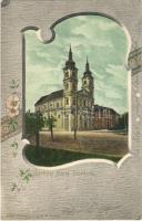 1907 Sasvár, Mária Sasvár, Maria-Schlossberg, Sastín (Sasvár-Morvaőr, Sastín-Stráze); Kegytemplom. Krajocsivcs Ferenc kiadása / church. Art Nouveau, floral