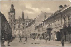 1910 Kassa, Kosice; Deák Ferenc utca, dóm, Mantel Mór és Lustgarten üzlete / street, shops, cathedral (EK)