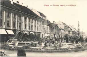 1911 Kassa, Kosice; Fő utca, szökőkút / main street, fountain