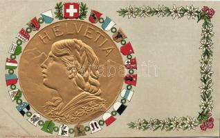 Helvetia arms of Switzerland Embossed Litho