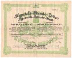 Budapest 1913. A Magyar Jelzálog-Hitelbank nyeremény-kötvénye 1.000.000K-ról (3x) svéd (?) és finn nyelven T:III
