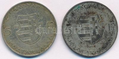 1947. 5Ft Ag "Kossuth" (2x) T:2-,3 patina, kis ph. Adamo F8.1