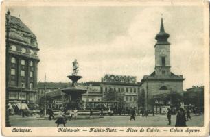 1930 Budapest VIII. Kálvin tér, villamos, szökőkút, Modiano reklám (Rb)