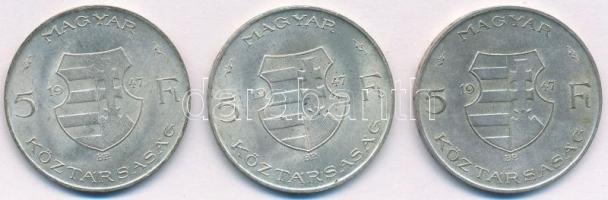1947. 5Ft Ag "Kossuth" (3x) T:1--2- kis patina Adamo F8.1
