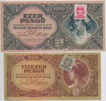 1945. 1000P piros MNB bélyeggel, hajtatlan + 10.000P barna MNB bélyeggel T:I,III