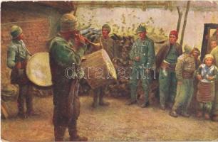 1917 Weltkrieg 1914-1916. Musizierende Albaner / WWI Austro-Hungarian K.u.K. military, Albanian music band, listening soldier + Kgl. ung. schw. Honvéd-Feld-Artillerie-Rgt. Nr. 42. Batterie Nr. 4. (EK)