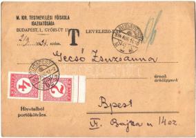 1934 M. Kir. Testnevelési Főiskola Igazgatósága. Budapest Győri út 13. Felvételi vizsga meghívó (szakadás / tear)