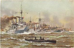 WWI Imperial German Navy, battleships. Marke Egemes Serie 3. Nr. 3. s: Willy Stower