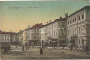 Besztercebánya, Banská Bystrica; IV. Béla király tér, szálloda, Löwy Jakab üzlet / square, shops, hotel (Rb)