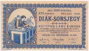 Budapest 1925. Diák-Sorsjegy 5000K értékben, XVI. sorozat T:III