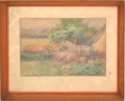 Gerhardtné jelzéssel: Faluvég. Akvarell, papír. Jelzett. Üvegezett keretben 21x29 cm