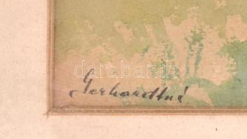 Gerhardtné jelzéssel: Faluvég. Akvarell, papír. Jelzett. Üvegezett keretben 21x29 cm