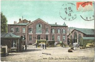 1913 Lille, La Gare St. Sauveur / railway station, horse-drawn carriage (EK)