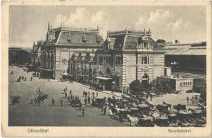 1923 Düsseldorf, Hauptbahnhof / railway station, automobile, horse-drawn carriages (EK)