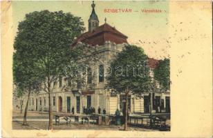 1915 Szigetvár, városháza, piac, üzlet. Kozáry Ede kiadása (kis szakadás / small tear)