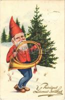 1935 Priecigus Ziemas svetkus / Lithuanian Christmas greeting card, winter holiday, dwarf