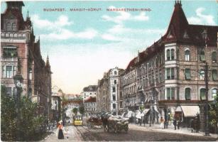 1910 Budapest II. Margit körút, háttérben a Rózsadomb, villamos, Margit Park Kávéház