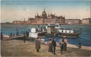 1914 Budapest V. Országház, Parlament, hajóállomás, Lánchíd ingahajó Császárfürdő jeggyel. Photo-Iris 43. (EK)