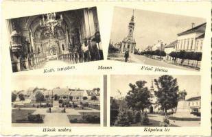 1938 Moson, Római katolikus templom, Felső fő utca, Hősök szobra, emlékmű, Kápolna tér (EK)