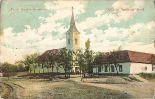 Veresegyháza, Református templom és iskola. Brüll Lajos kiadása (Rb)