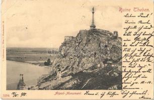 1900 Dévény, Theben a. d. Donau, Devín (Pozsony, Bratislava); Ruine Theben, Arpad Monument / Dévény vára, Árpád szobor, Millenniumi emlékmű / Devínsky hrad / castle ruins, Millennium monument (EK)