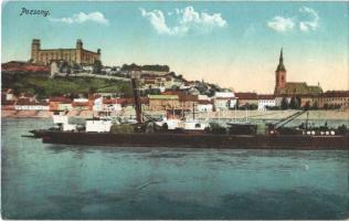 1915 Pozsony, Pressburg, Bratislava; vár, uszály / castle, barge