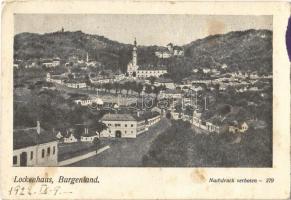 1929 Léka, Lockenhaus; látkép, vár, templom. Josef Prokopp kiadása / general view with castle and church (Rb)