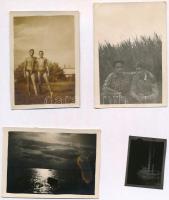 cca 1954 Velencei-tó, 3 db feliratozott vintage fotó, + 1 db vintage negatív (amelyről nincs pozitív kép, de közös tasakban kerültek az eladóhoz)), 3,5x4,5 cm és 9,5x6,5 cm