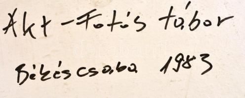 1983 Akt fotó nagyítás. Falemez. hátulján feliratozott. Aktfotós tábor, 56x41,5 cm