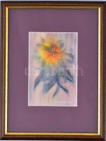 Macskássy Izolda (1945- ): Virágcsendélet, vegyes technika, selyempapír, jelzett, üvegezett keretben, 14x9,5 cm