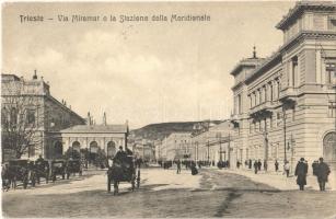 1906 Trieste, Trieszt; Via Miramar e la Stazione della Meridionale / street, railway station  (EB)