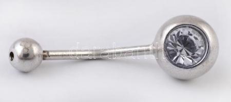 Ezüst(Ag) piercing, kővel, jelzés nélkül, h: 2,5 cm, bruttó: 2,3 g