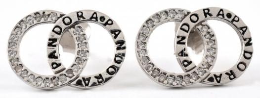 Ezüst(Ag) dupla kör fülbevalópár, Pandora jelzéssel, 1,7×1,2 cm, bruttó: 2 g