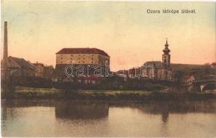 1930 Ozora, Tolna-Ozora; látkép a Sióval, templom, Ozorai Pipó vára. Hamar Lajos kiadása