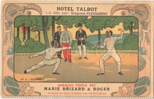 Hotel Talbot, Trégastel- Plougasnou. Curacao Triple Sec Marie Brizard & Roger No. 5. Escrime / fencing, advertisement. Art Nouveau litho