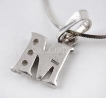 Ezüst(Ag) kígyó nyaklánc, "M" medállal, jelzett, h: 42 cm, 1×14 cm, bruttó: