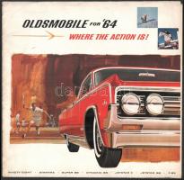 1964 Oldsmobile for 64 személygépjármű prospektus, fotókkal, illusztrációkkal, angol nyelven, kissé szakadt.