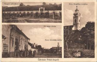 1934 Iregszemcse, Felsőireg; Római katolikus templom, Fő utca, Szentháromság szobor, Hangya Szövetkezet üzlete. Krausz fényképész kiadása (fa)