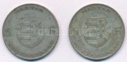 1947. 5Ft Ag "Kossuth" (2x) T:3 patina
Adamo F8.1