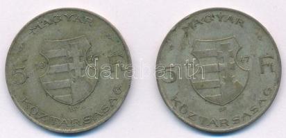 1947. 5Ft Ag "Kossuth" (2x) T:2-,3 patina
Adamo F8.1